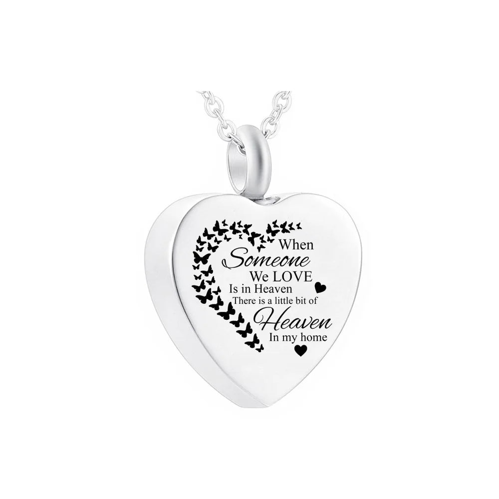 Vintage Stainless Steel Urn Heart-shaped Pendant Cremation Jewelry Commemorate Dead Relatives Pets Butterfly Ashes Memorial