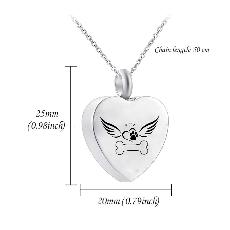 Small Stainless Steel Urn Pendant Cremation Jewelry Dog Paw Bone Angel Wing for Children Filling Kit to Commemorate Pets