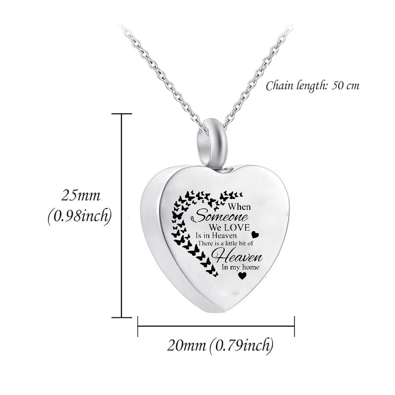 Vintage Stainless Steel Urn Heart-shaped Pendant Cremation Jewelry Commemorate Dead Relatives Pets Butterfly Ashes Memorial