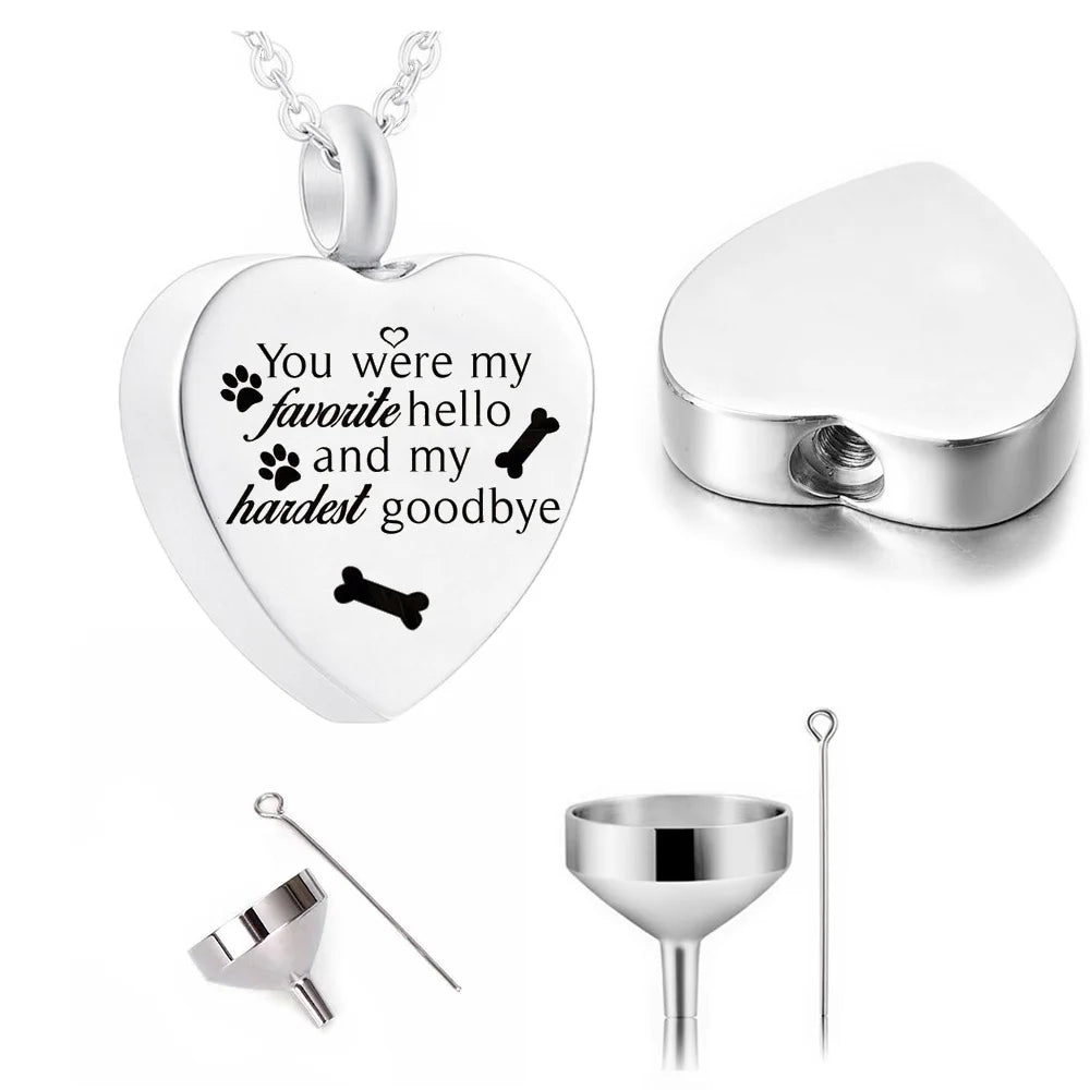 Heart-shaped Cremation Jewelry Aluminum Urn Pendant for Humans/pets-You Were My Favourite Hello and My Hatdest Goodbye-