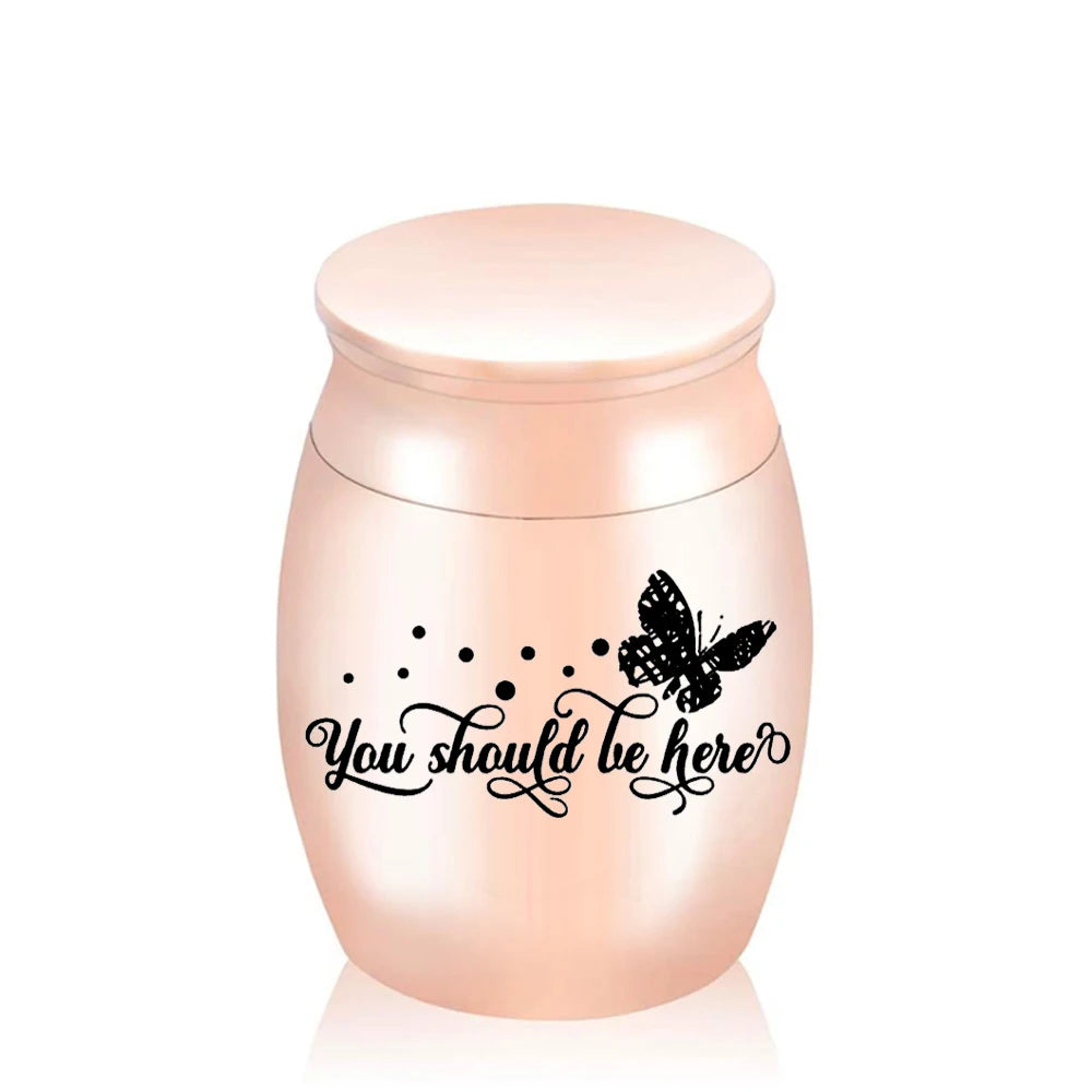 Stainless Steel Vintage Style Keepsake Urn for Pets and Humans Cremation Memorial with Engraved Butterfly Ashes Holder