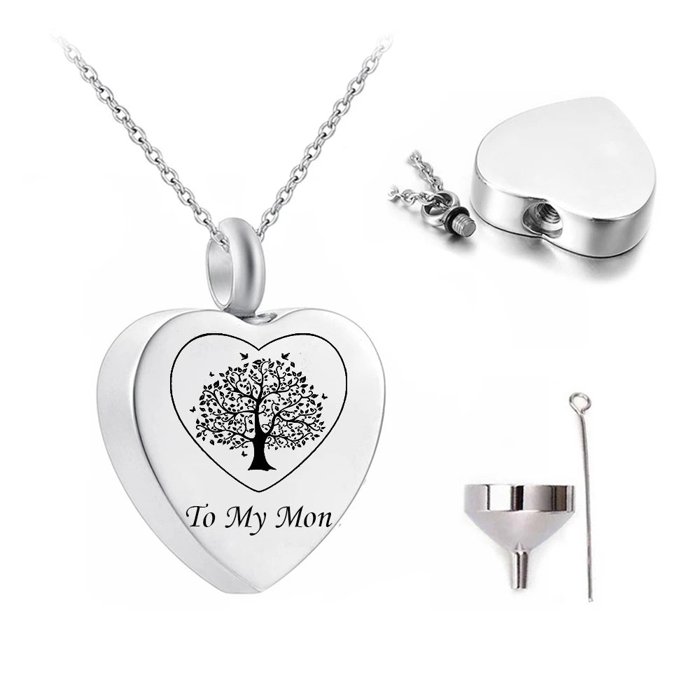 Stainless Steel Cremation Heart Urn Necklace for Ashes Heart Urn Pendant Memorial Pets/Human Ashes Jewelry