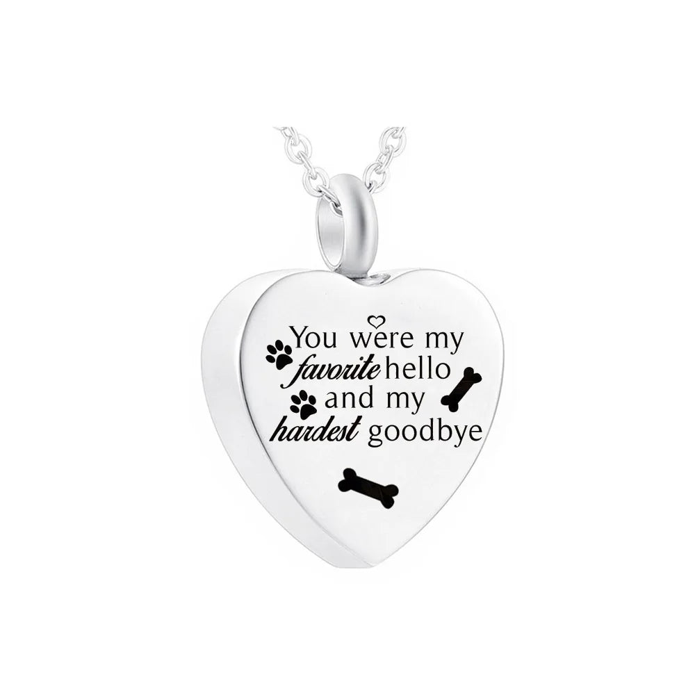 Heart-shaped Cremation Jewelry Aluminum Urn Pendant for Humans/pets-You Were My Favourite Hello and My Hatdest Goodbye-