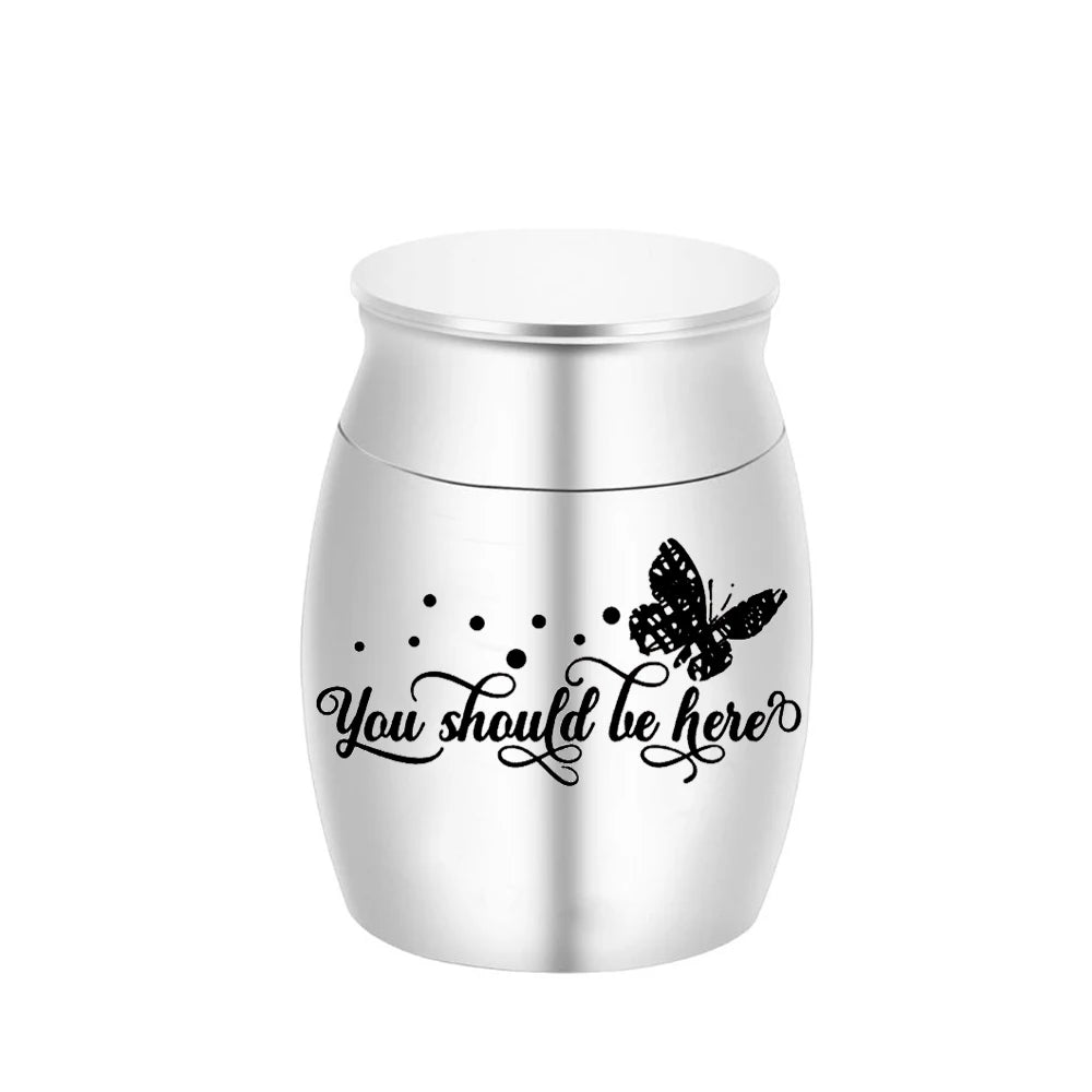Stainless Steel Vintage Style Keepsake Urn for Pets and Humans Cremation Memorial with Engraved Butterfly Ashes Holder