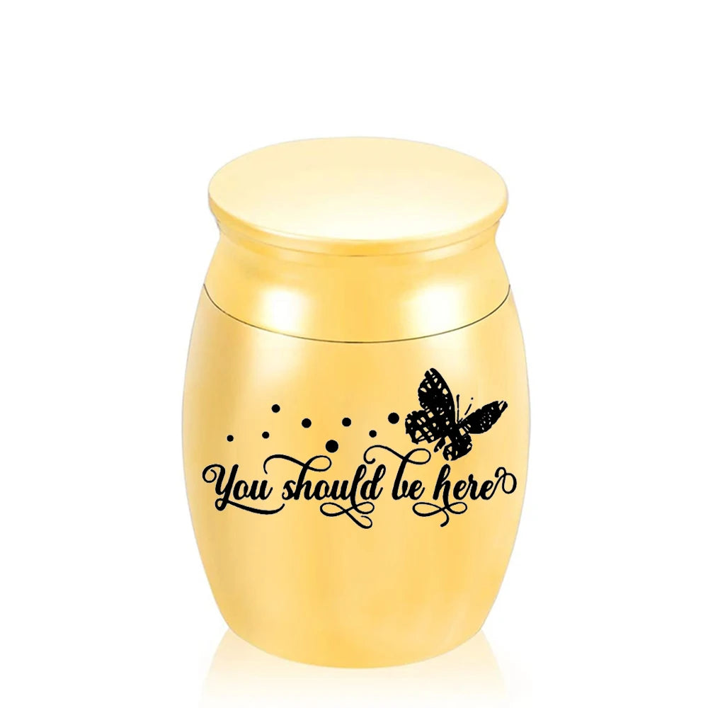 Stainless Steel Vintage Style Keepsake Urn for Pets and Humans Cremation Memorial with Engraved Butterfly Ashes Holder