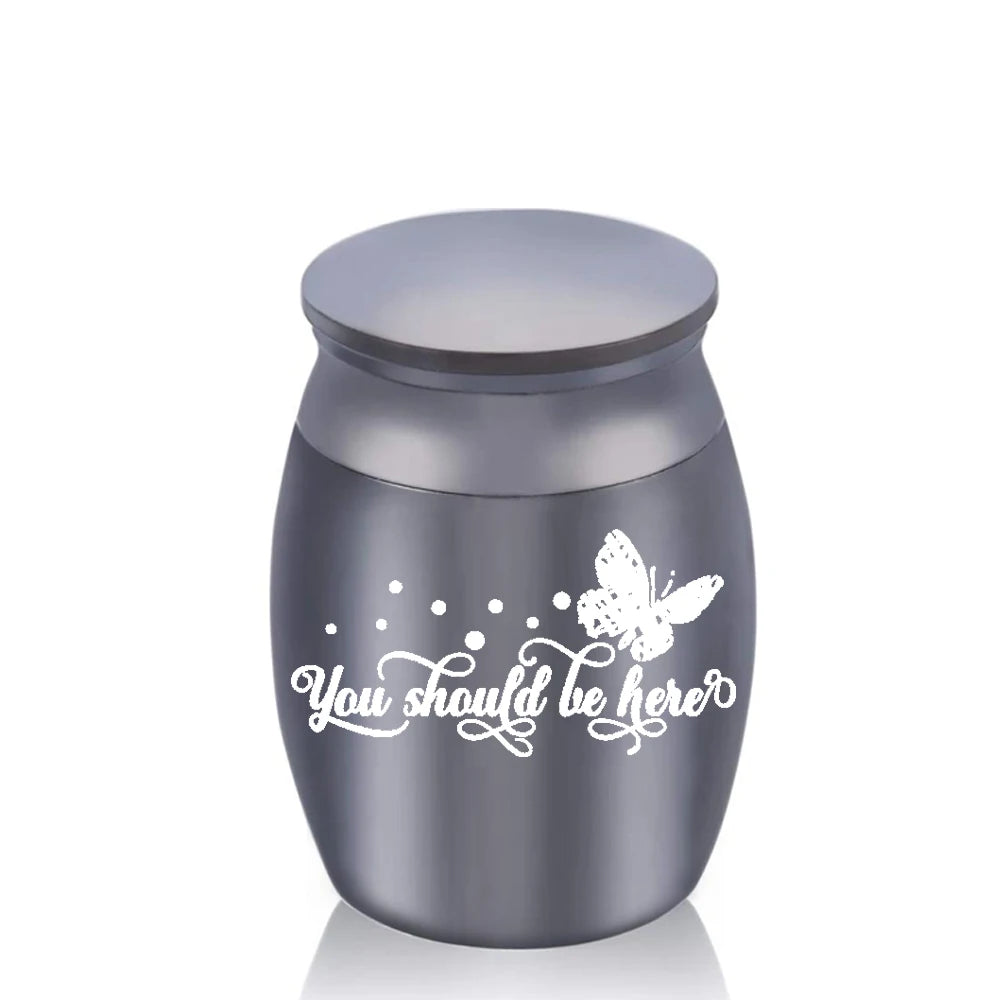 Stainless Steel Vintage Style Keepsake Urn for Pets and Humans Cremation Memorial with Engraved Butterfly Ashes Holder