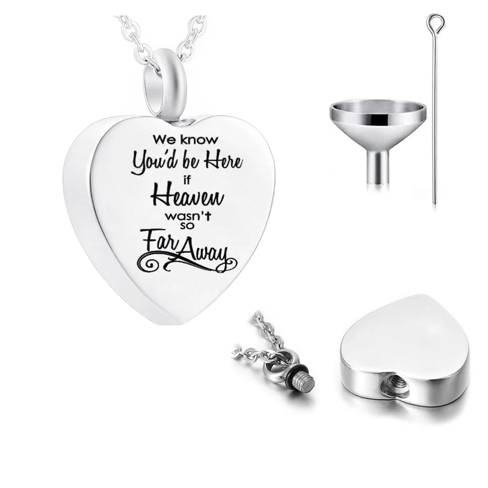 Vintage Heart-Shaped Cremation Jewelry Stainless Steel Urn Necklace Small Urns Ashes Memorial Pendant Filling Kit for Humans
