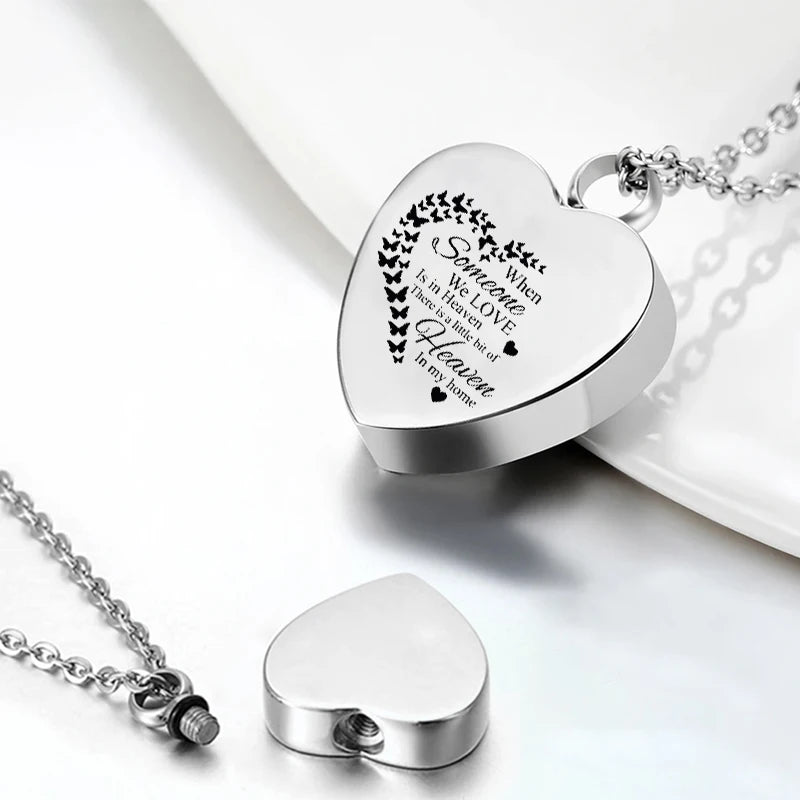 Vintage Stainless Steel Urn Heart-shaped Pendant Cremation Jewelry Commemorate Dead Relatives Pets Butterfly Ashes Memorial