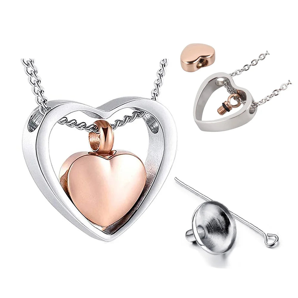 Brand New Gold Silver Hollow Heart Design Funeral Urns Pets With High Quality 0.78*0.84 Inches Human Pet Urns Cremation Necklace