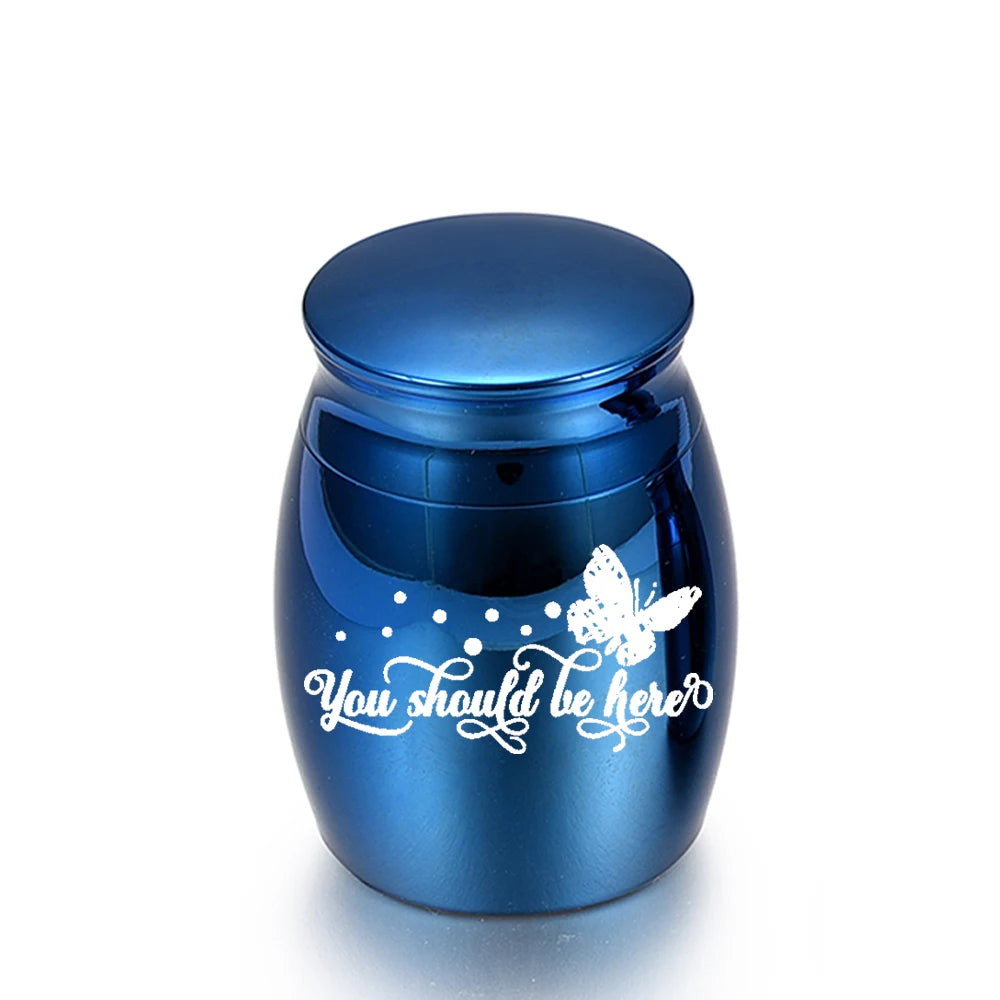 Stainless Steel Vintage Style Keepsake Urn for Pets and Humans Cremation Memorial with Engraved Butterfly Ashes Holder