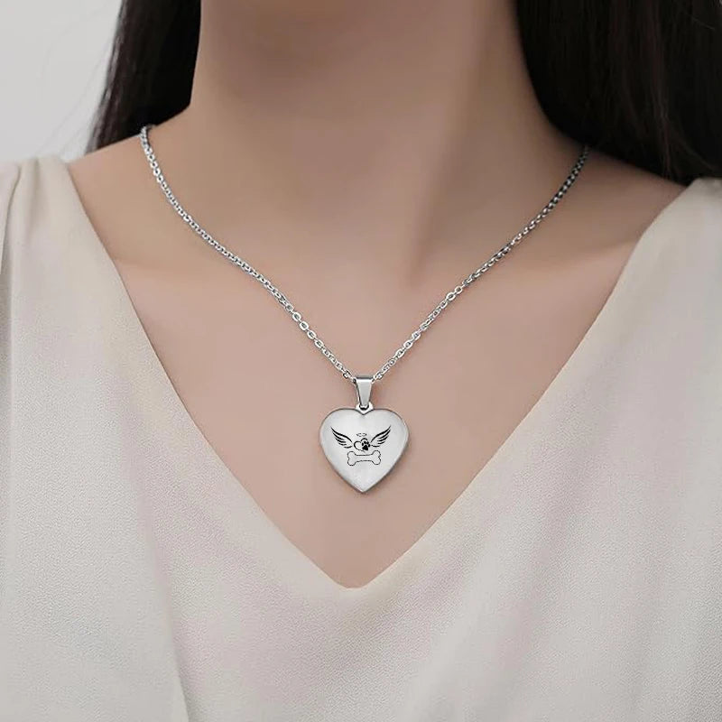 Small Stainless Steel Urn Pendant Cremation Jewelry Dog Paw Bone Angel Wing for Children Filling Kit to Commemorate Pets